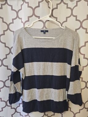 GAP Women's Navy & Gray Wide-Stripe Scoop Neck Sweater